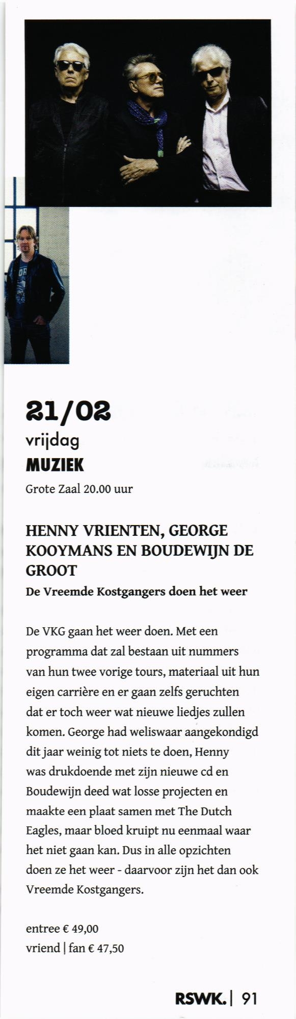 2020 Vreemde Kostgangers promotional ad Brochure Rijswijkse Schouwburg